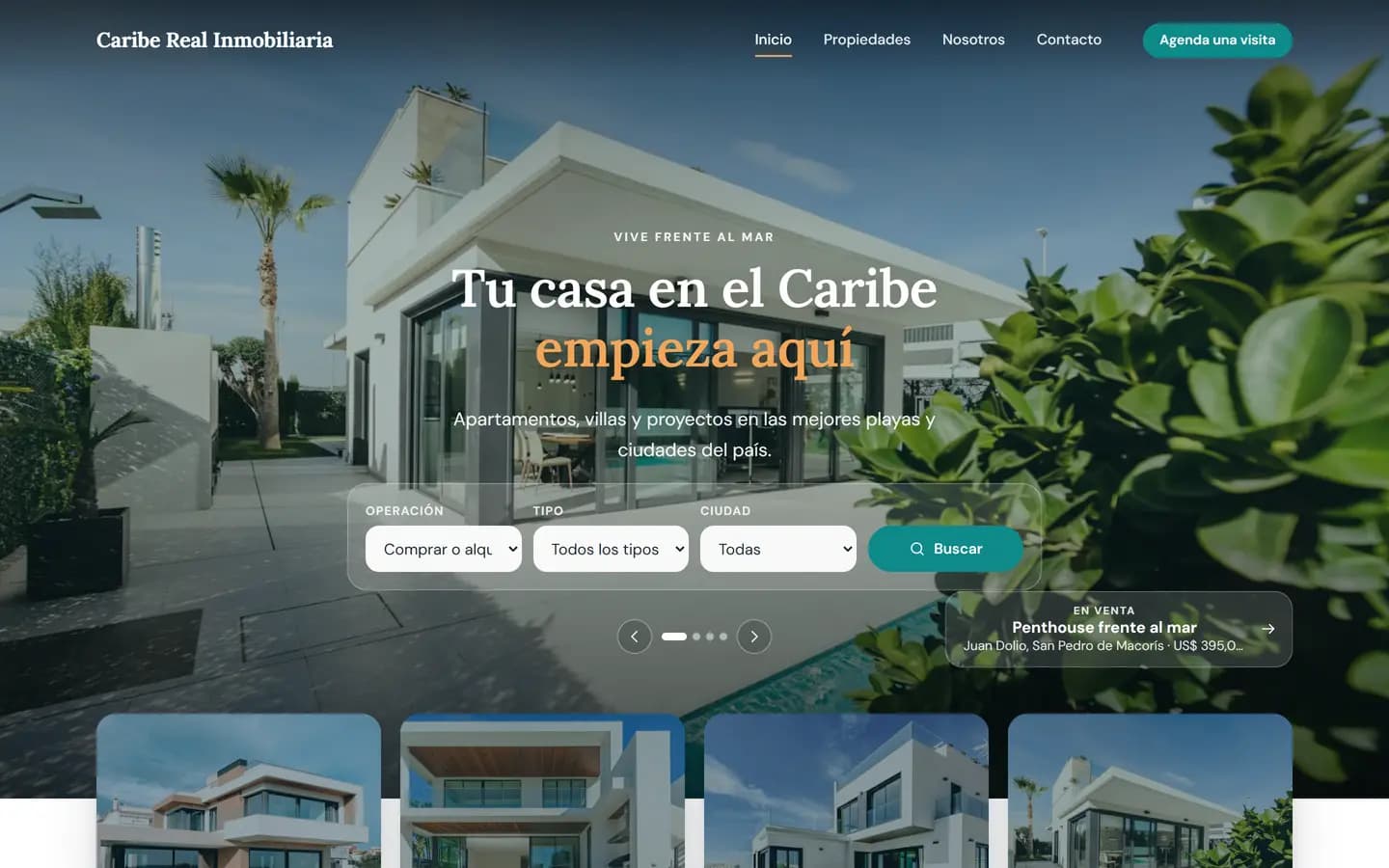 Diseño Caribe para el sitio web de una inmobiliaria